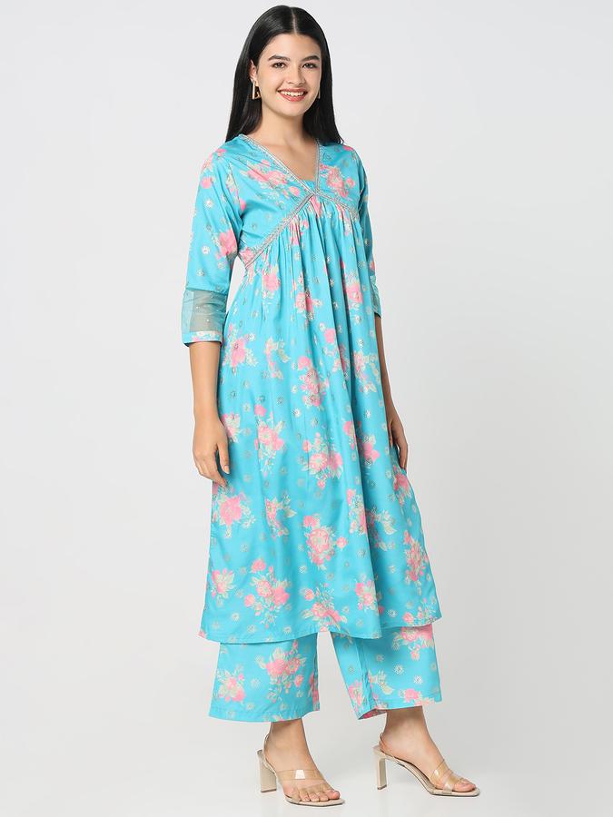 R&B Women's Turquoise Printed Kurta