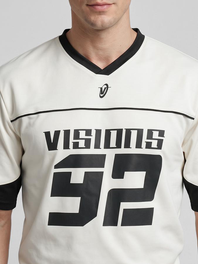 R&B White Graphic Print Men V-Neck Relaxed Fit Short Sleeves T-Shirt 
