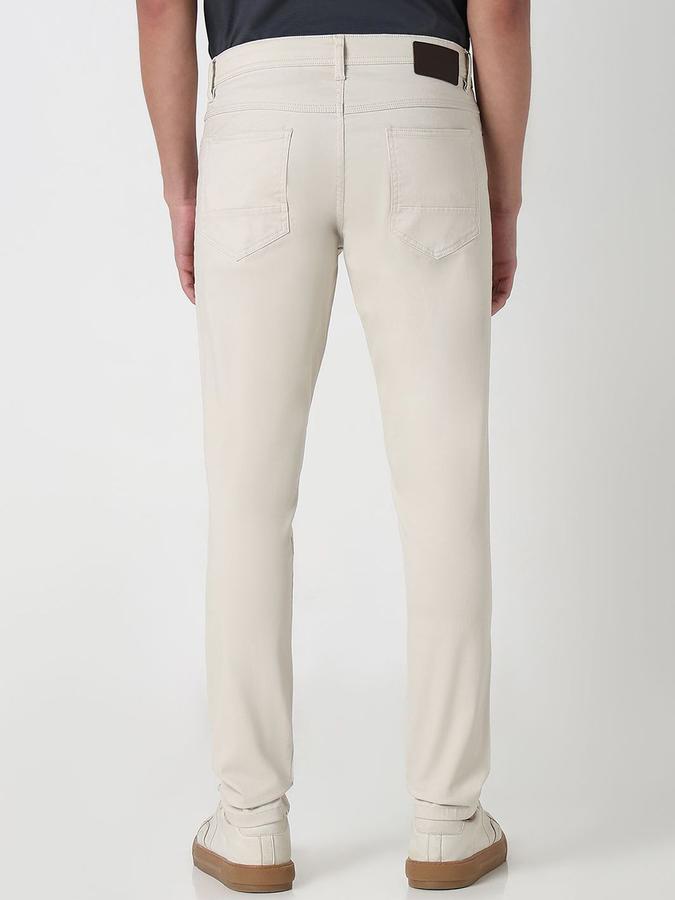 R&B Men Ivory Solid Skinny Fit Trousers