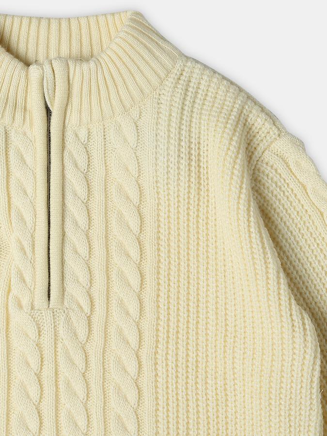 Boys Cotton Regular Fit Zip Neck Cable Knit Sweatshirt