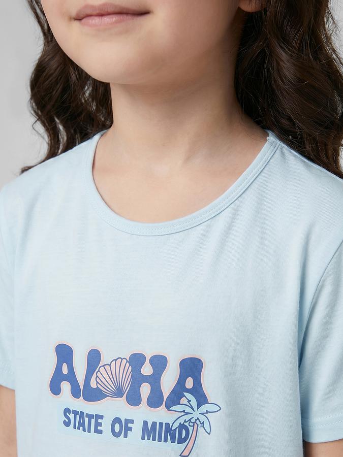 R&B Blue Printed Short Sleeves Round Neck Maxi Girls T-shirt Nightdress