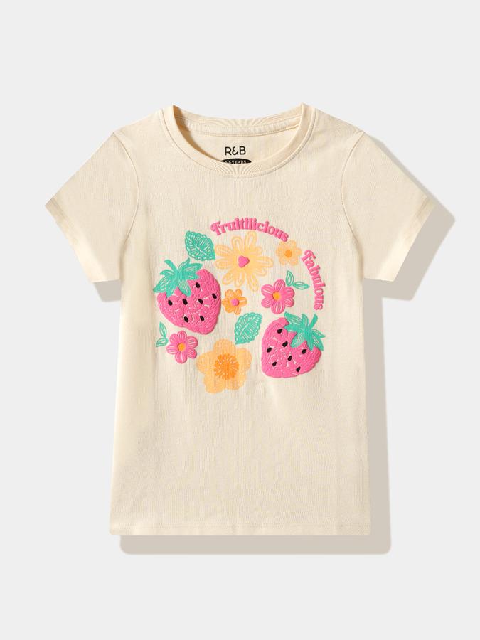 Girls Cotton Regular Fit Crew Neck Graphic T-shirt