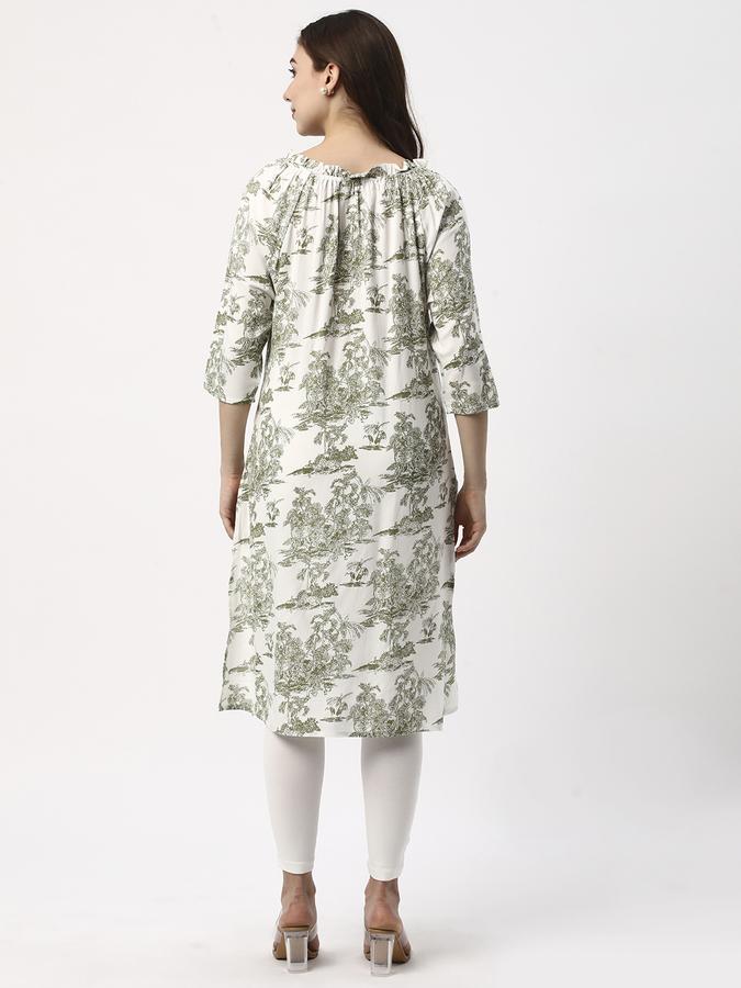 Women Poly Blend Regular Fit Tie-Up Neck Printed Kurta