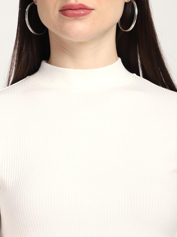 Women Cotton Slim Fit Mock Neck Ribbed Top