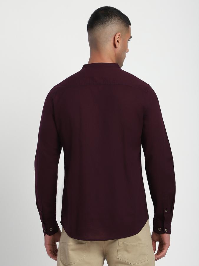 Men Cotton Slim Fit Mandarin Collar Solid Shirt