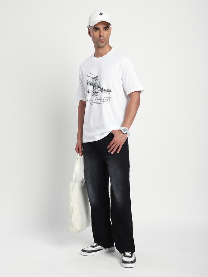 Men Cotton Relaxed Fit Crew Neck Graphic T-shirt