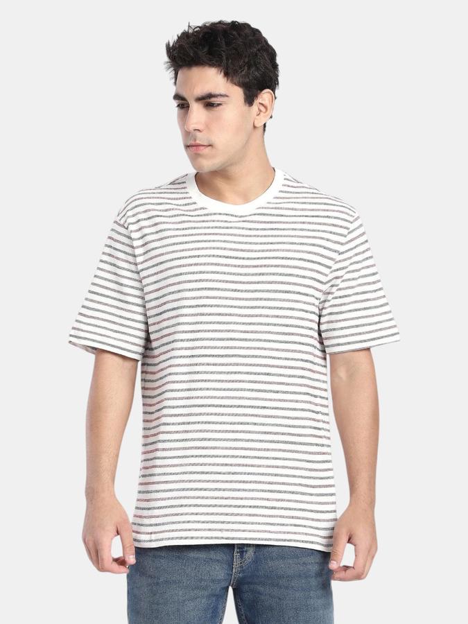 R&B Off White Striped Men Short Sleeve T-shirt