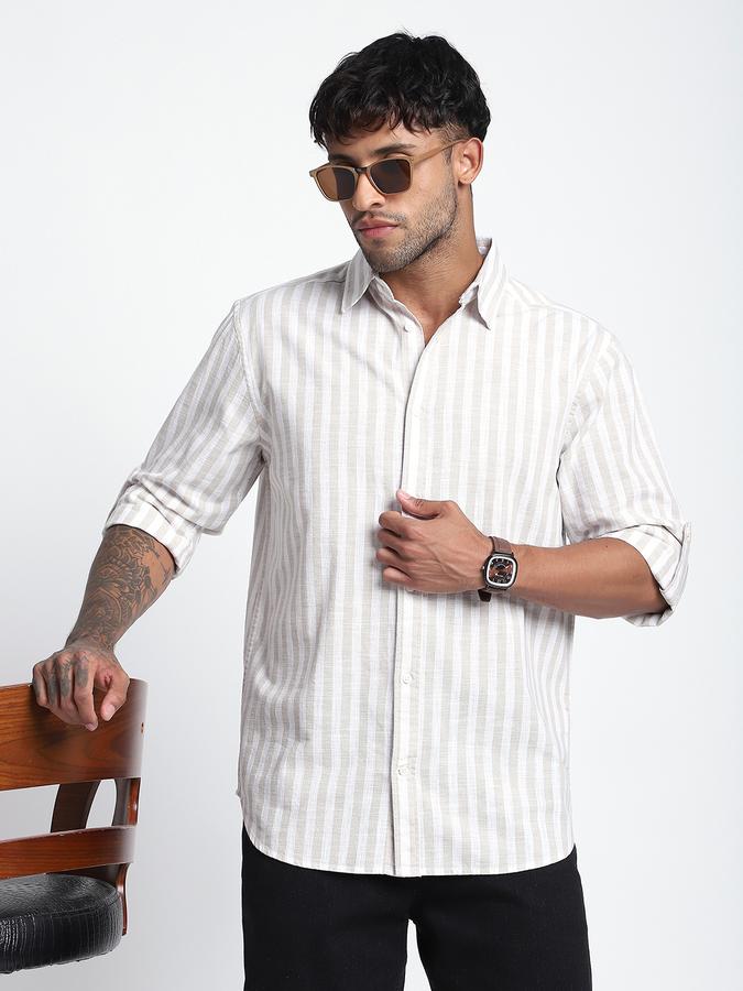 R&B Men's Beige Striped Shirt