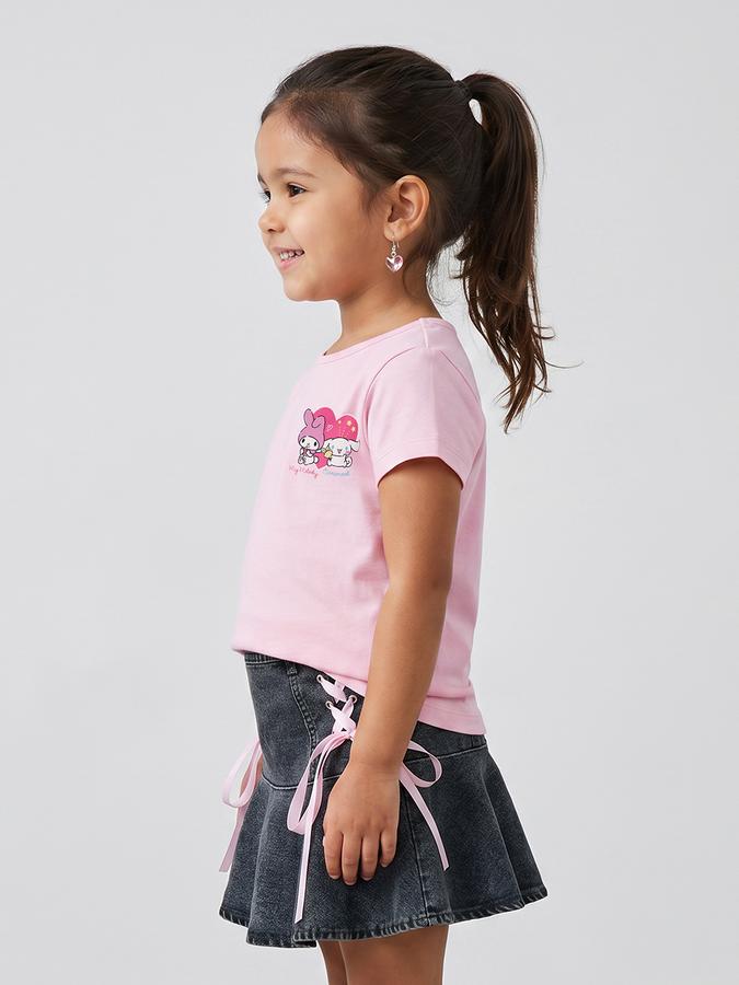 R&B Girls Pink Regular Fit My Melody and Cinnamoroll Printed Short Sleeve T-shirt