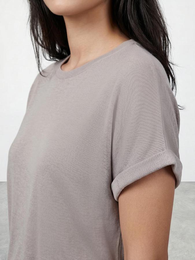 R&B Grey Women Solid Short Sleeves Top
