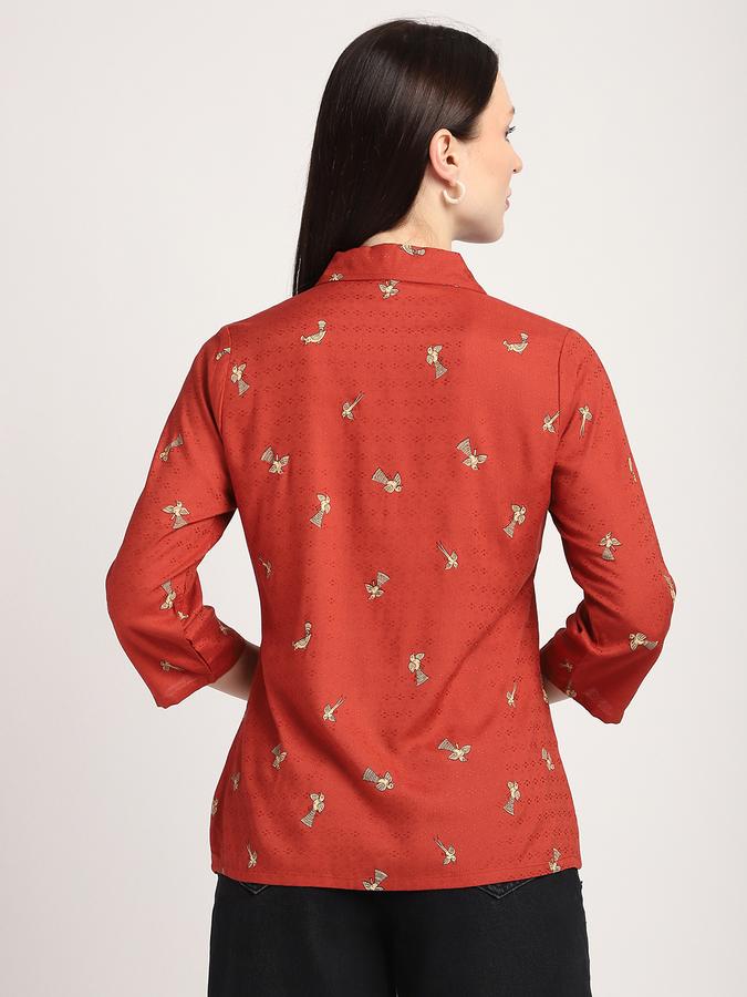 Women Viscose Regular Fit Collared Neck Printed Top