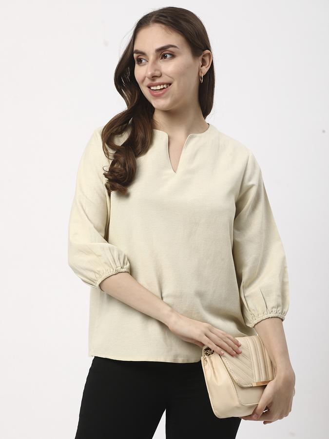 Women Viscose Relaxed Fit V-Neck Solid Top