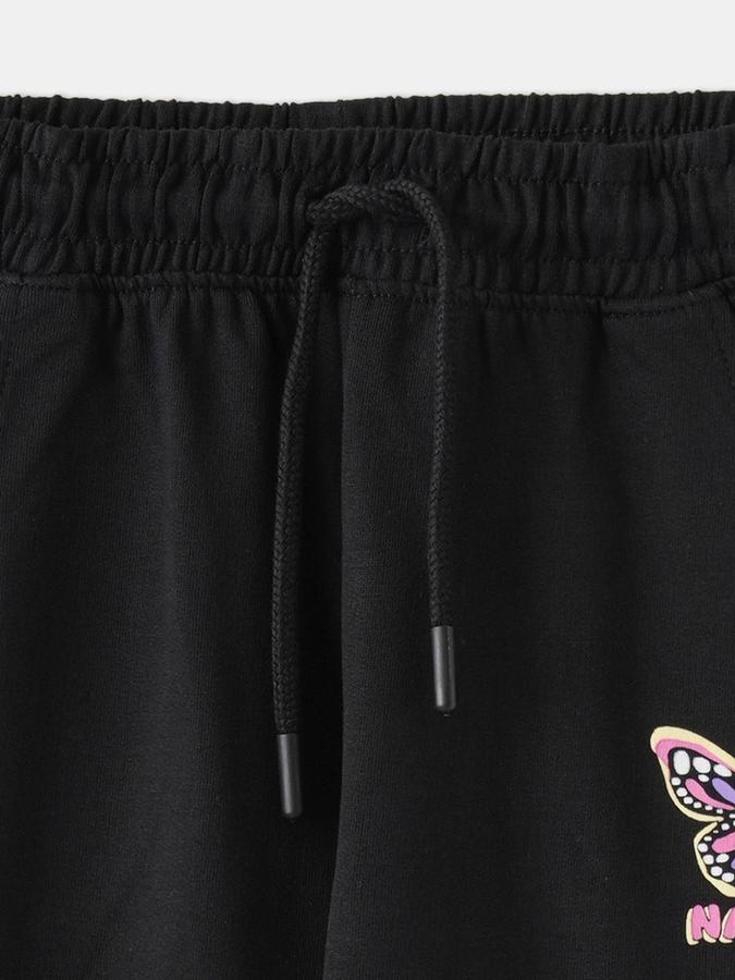 Girls Cotton Regular Fit Drawstring Waist Cuffed Hem Joggers