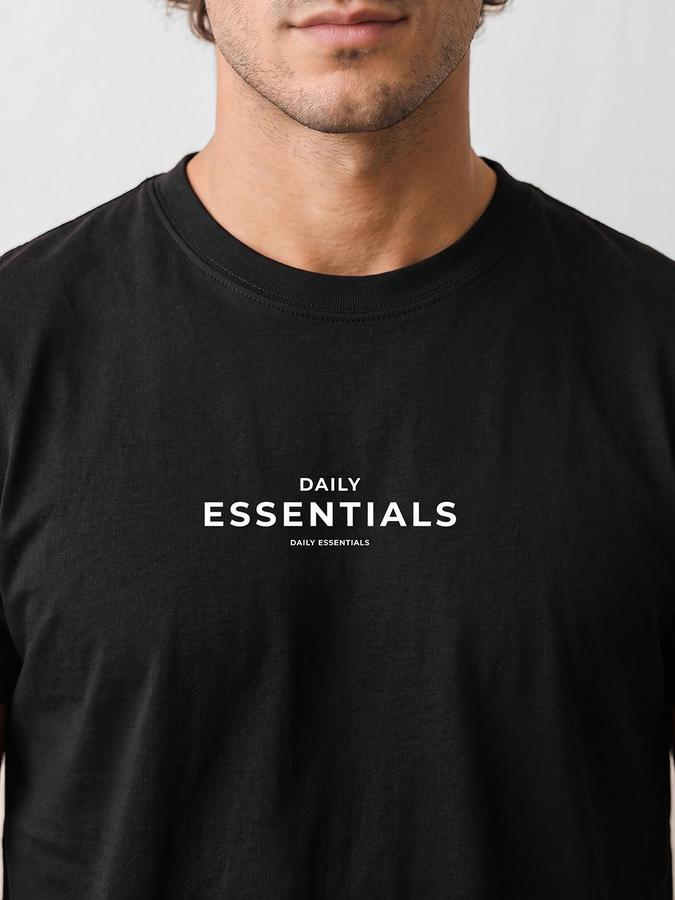 R&B Men Black Short Sleeve Round Neck Typography Graphic Print T-Shirt