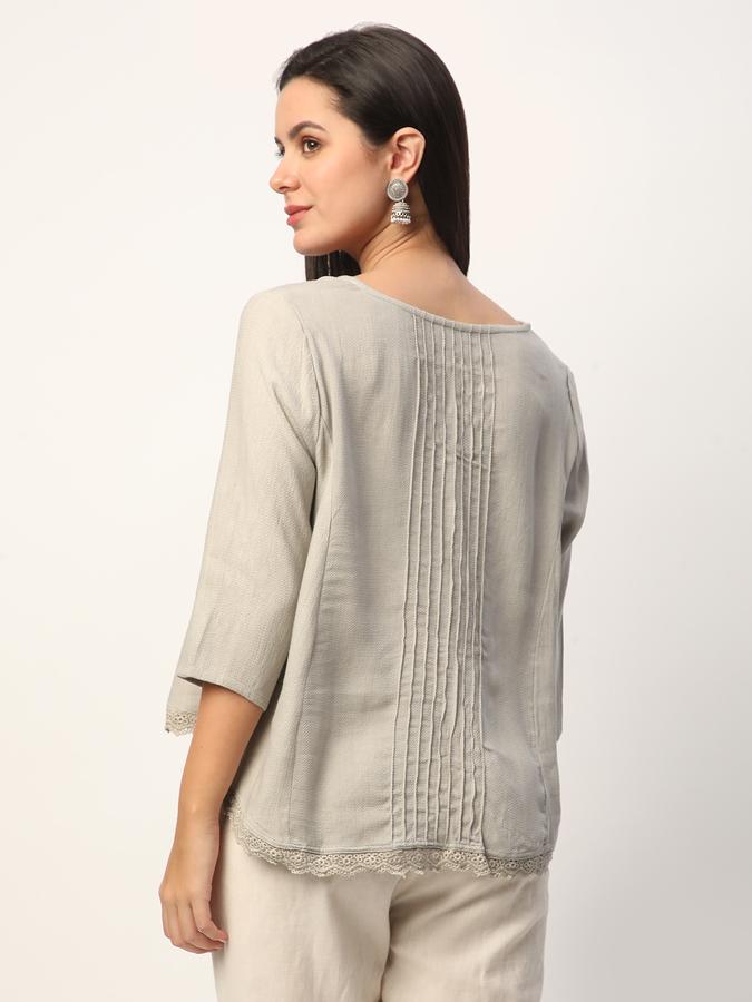 Women Cotton Relaxed Fit V-Neck Pintuck Ethnic Top