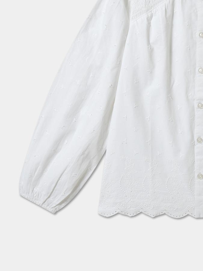 Girls Regular Fit Long Sleeve Smocked Blouse Top