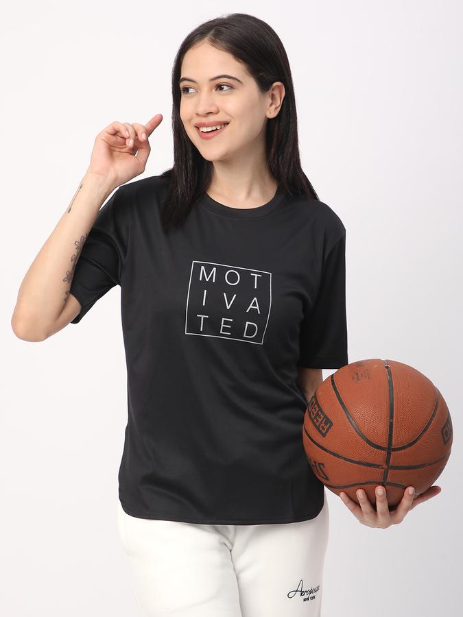 Women Polyester Regular Fit Crew Neck Graphic T-shirt