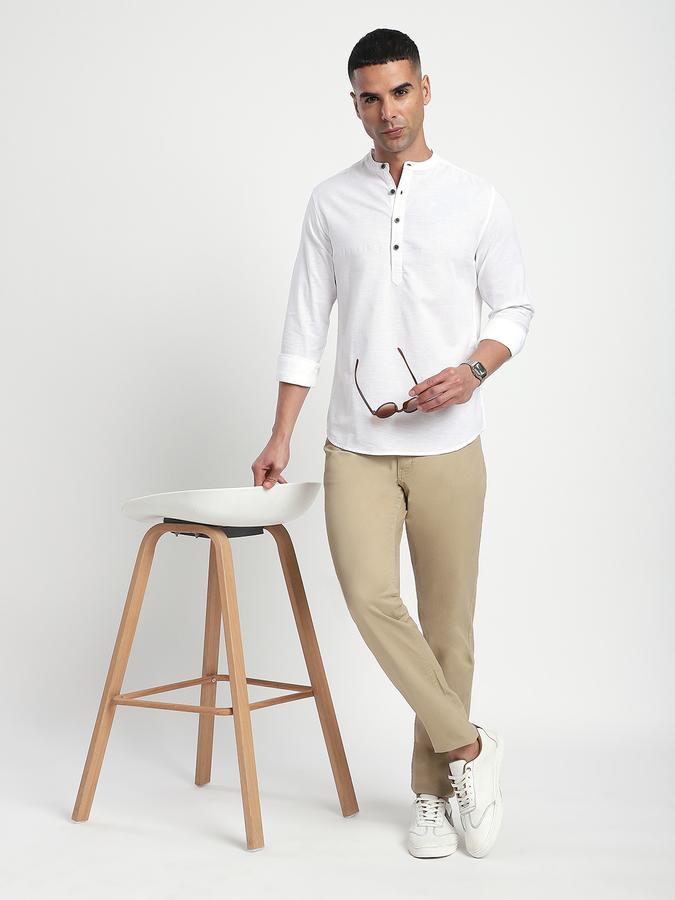 Men Cotton Slim Fit Mandarin Collar Solid Shirt