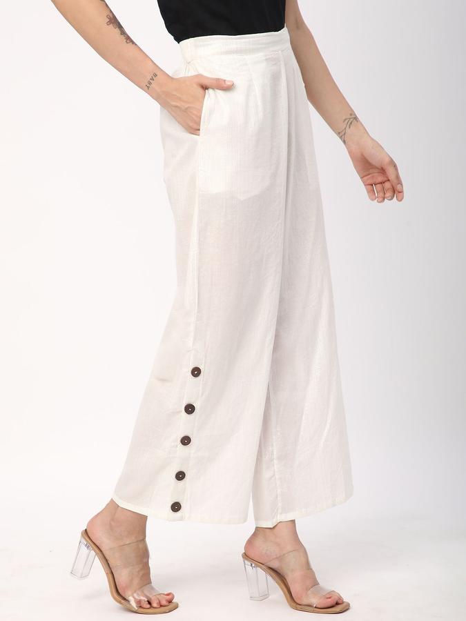 R&B Women Off White Solid Straight Fit Pants