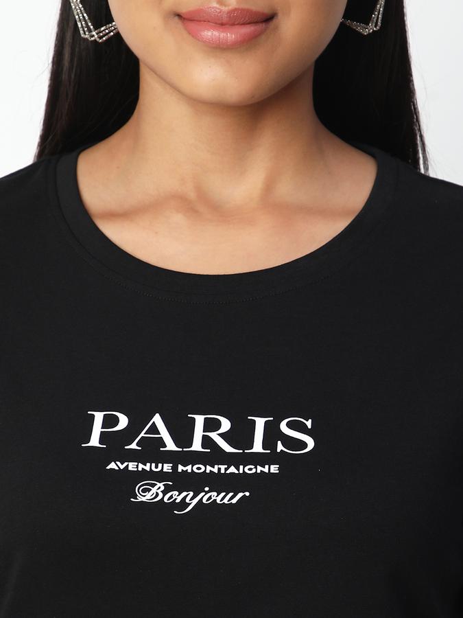 Women Cotton Regular Fit Crew Neck Graphic T-shirt