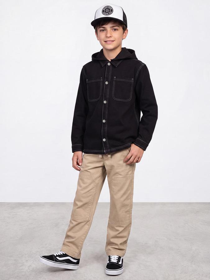R&B Boys Black Solid Long Sleeves Regular Fit Denim Shirt
