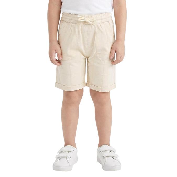 R&B Cream Regular Fit Checked Mid Rise Boys Shorts