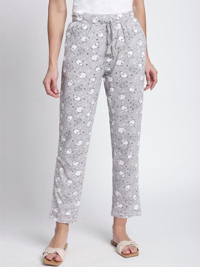 R&B Women Grey Melange Printed Regular Fit Trousers
