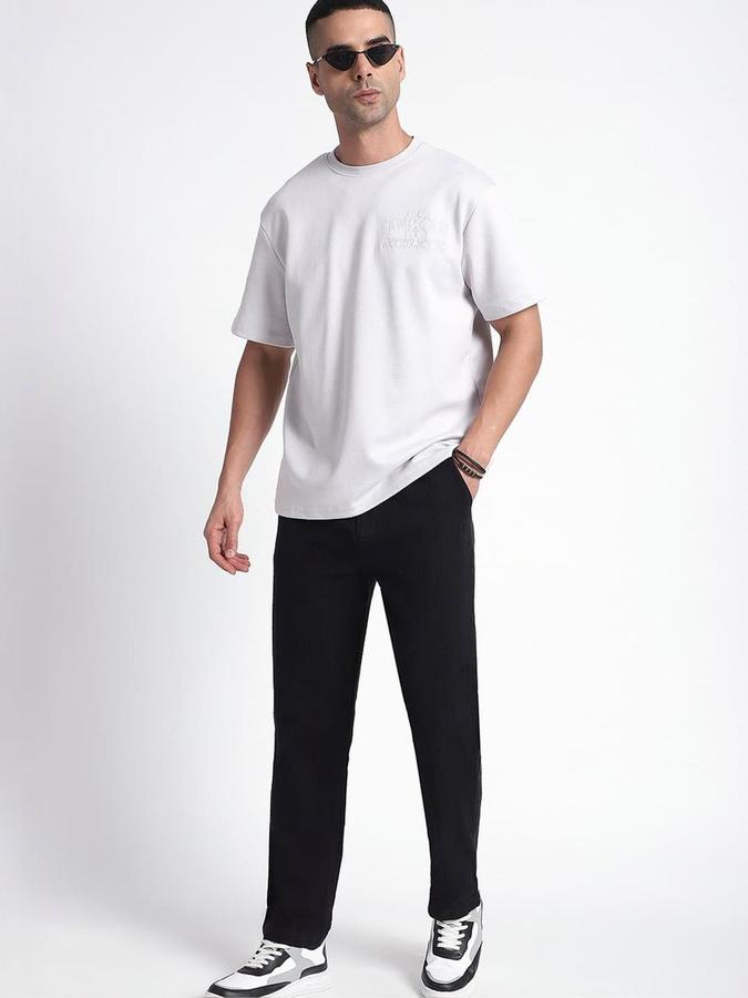 R&B Men Black Solid Regular Fit Trousers