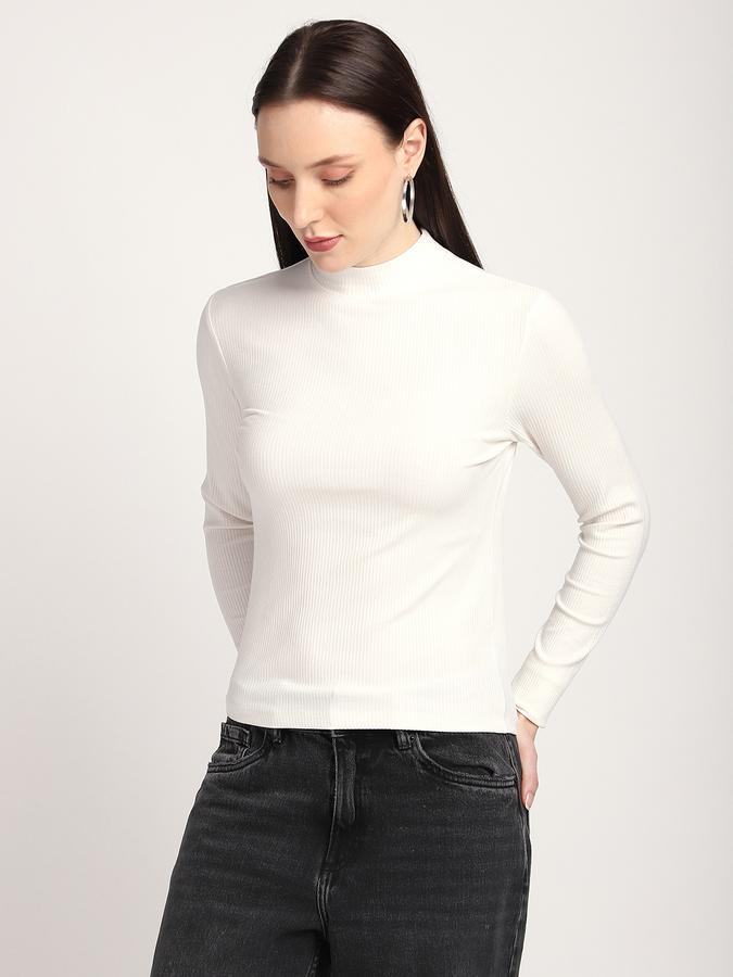 R&B Women Ivory Solid Ribbed Top