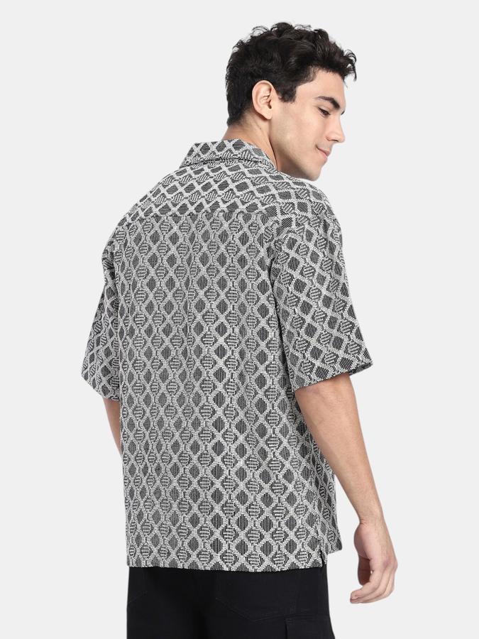 R&B  Black Textured Men Short Sleeves Regular Fit Shirts