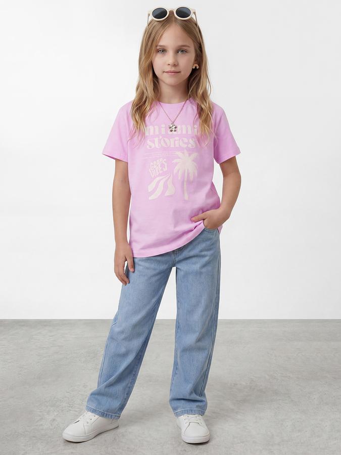 R&B Girls Pink Regular Fit Typography Short Sleeve T-shirt