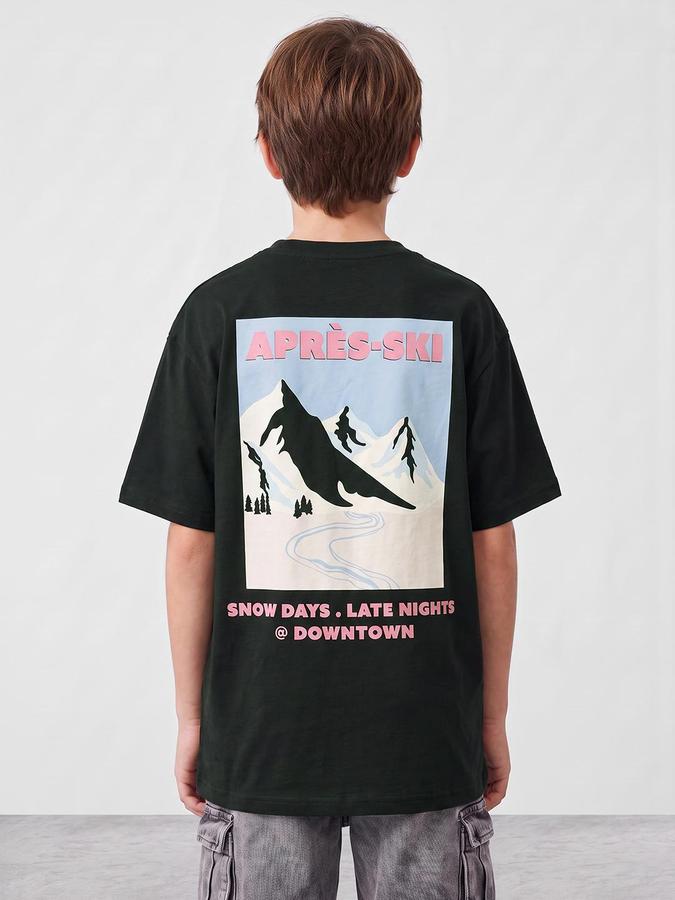 R&B Boys Green Graphic Back Print Short Sleeves Round Neck Pure Cotton T-Shirt