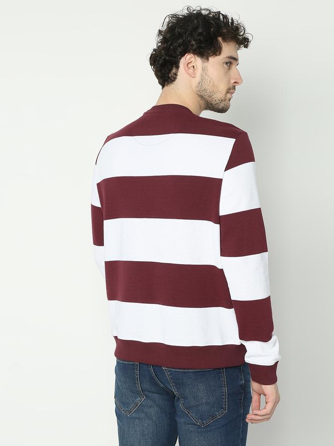 Men Cotton Regular Fit Crew Neck Stripes Sweatshirt