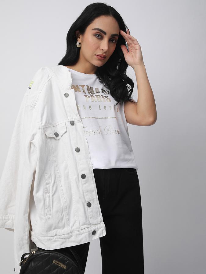 Women Cotton Regular Fit Crew Neck Typographic T-shirt