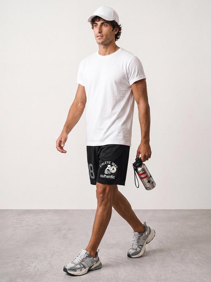 R&B Men Black Graphic Print Mid Rise Shorts