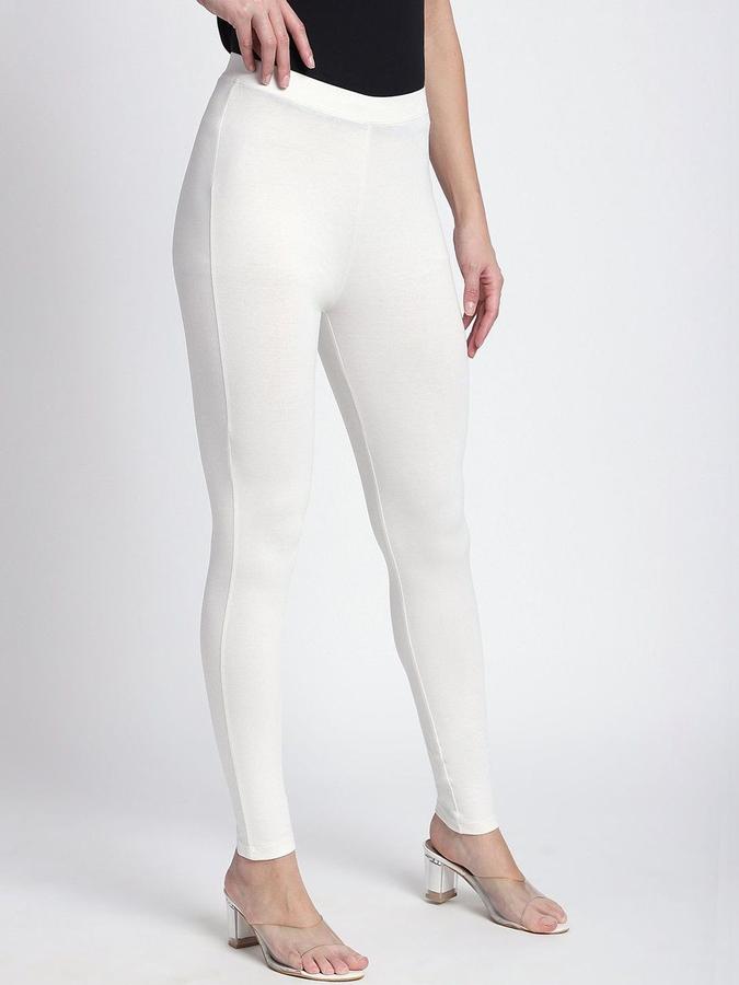 R&B Women Ivory Solid Leggings