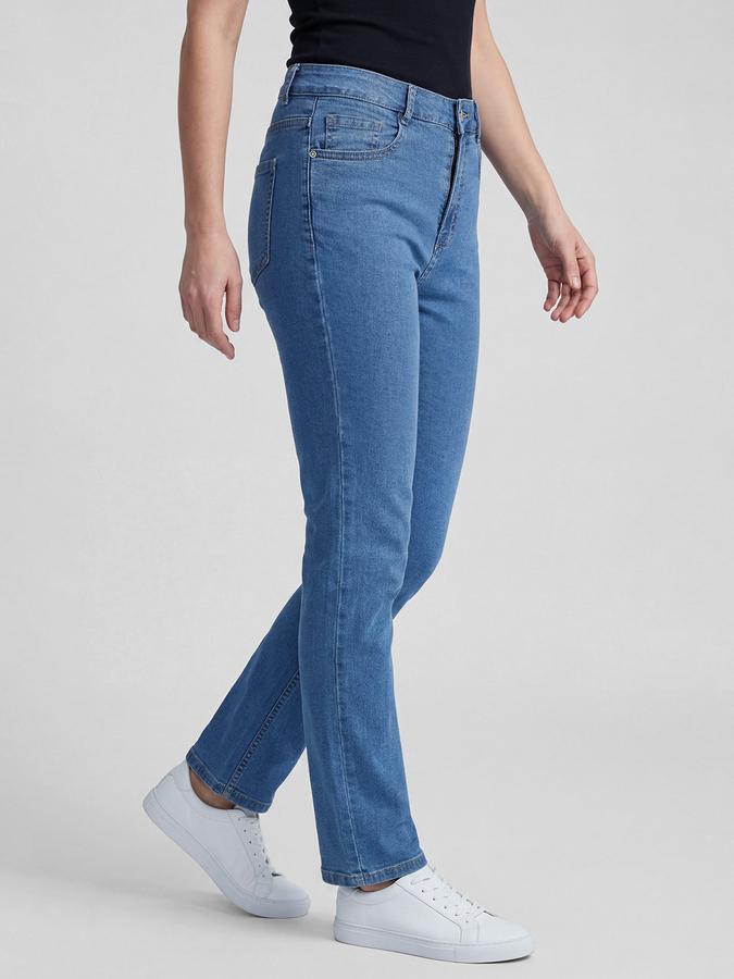 R&B Blue Solid Women Mid-Rise Straight Fit Jeans
