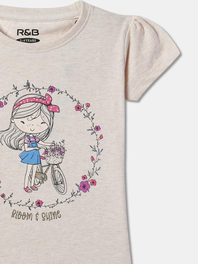 Girls Cotton Regular Fit Crew Neck Graphic T-shirt