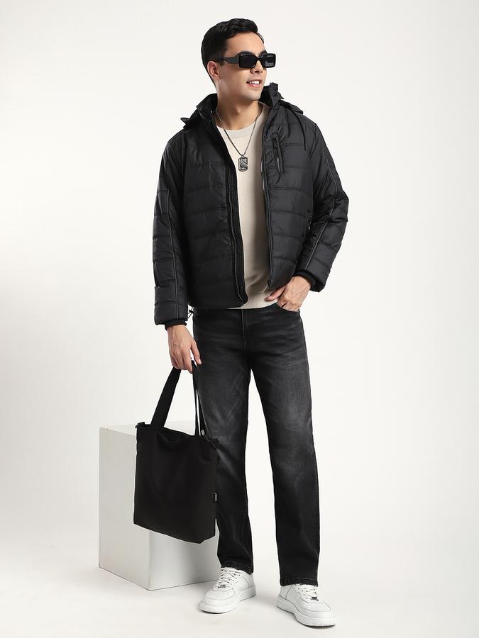 Men Polyester Tapered Quilted Puffer Jacket