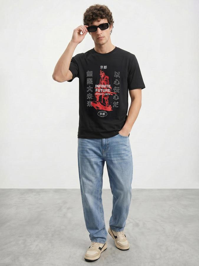 R&B Black Men Printed Short Sleeves Tshirt
