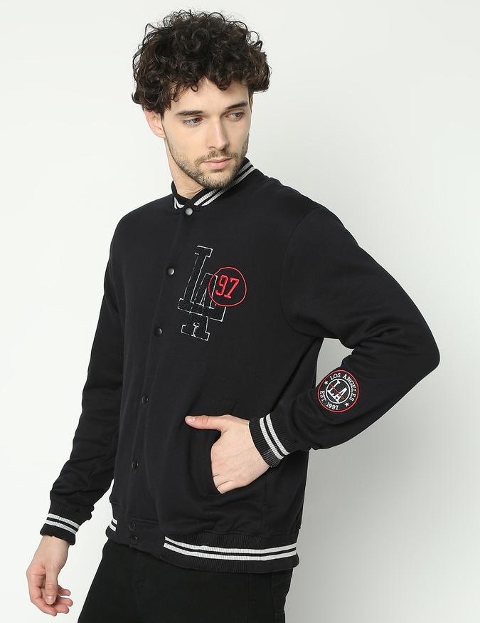 Men Regular Fit Typographic Print Bomber Jacket image number 1