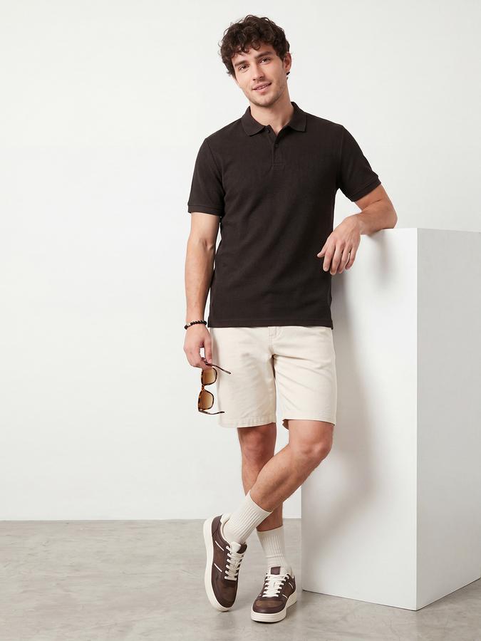 R&B Men's Coffee Brown Short Sleeves Polo Collar Solid T-Shirt