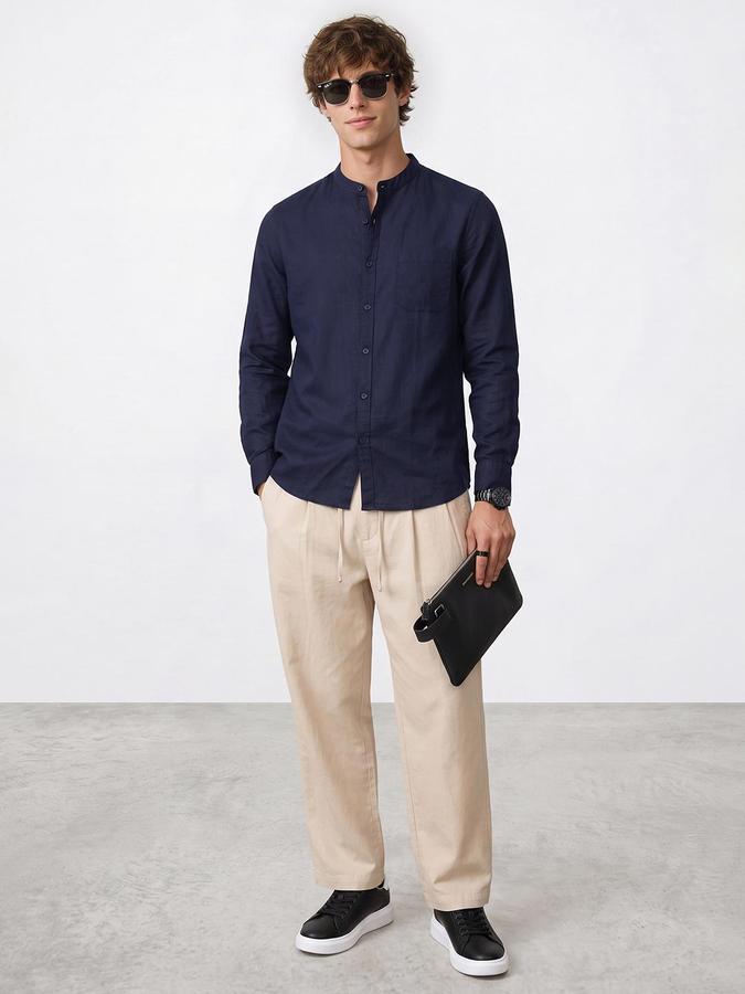 R&B Men Brilliant Blue Solid Long Sleeves Regular Fit Shirt