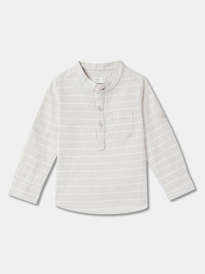 Boys Regular Fit Full Sleeve Mandarin Collar Shirt