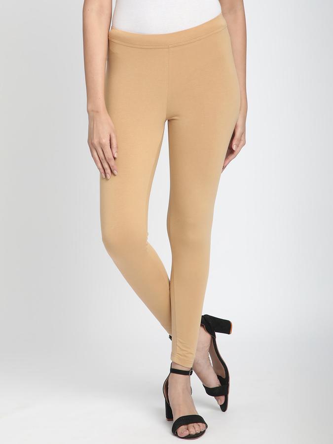 Women Cotton Lycra Elasticated Waist Full Length Solid Leggings