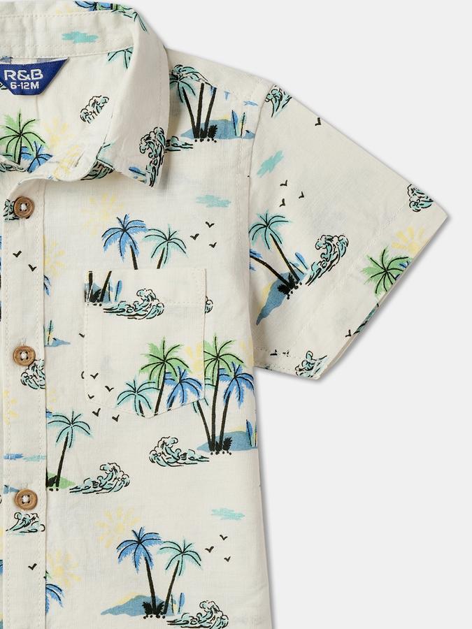 Boys Tropical Print Regular Fit Shirt with Patch Pocket image number 2