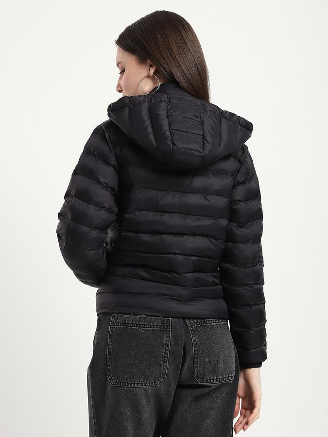 R&B Women Black Solid Puffer Jacket