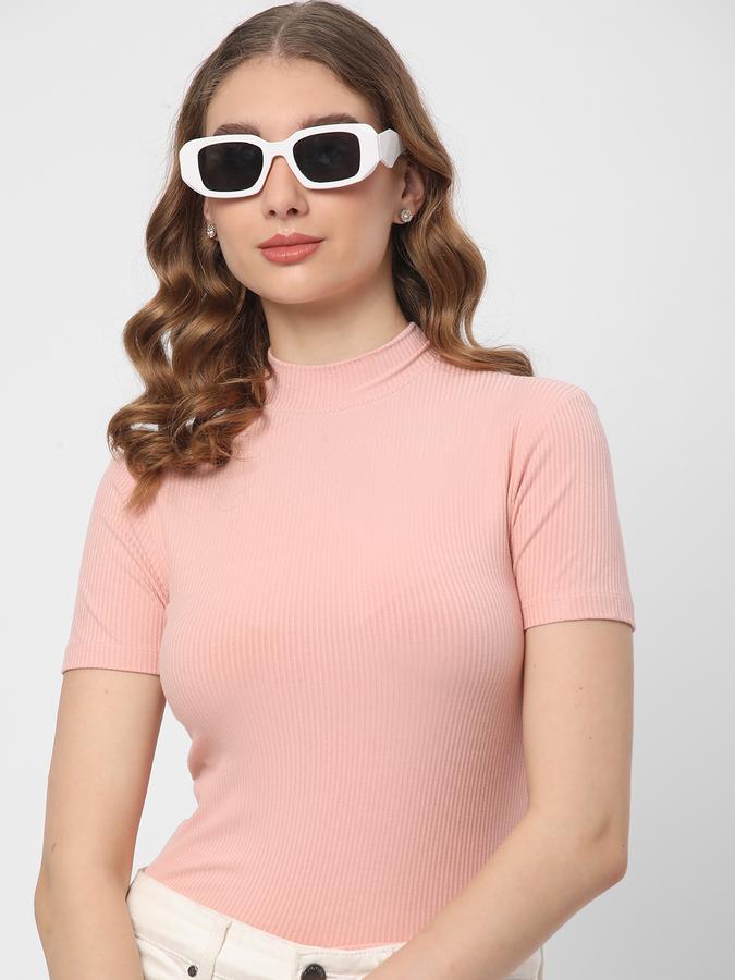 Women Ribbed Regular Fit High-Neck Top image number 0