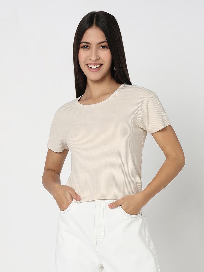 Women Viscose Crop Fit Round Neck Ribbed Top