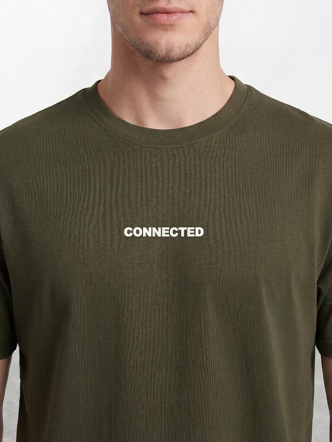 R&B Men's Olive Short Sleeves Round Neck Relaxed Fit Graphic Print T-Shirt